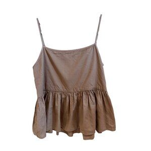 Enza Costa Womens Baby Doll Tank Top Size Medium Brown Cotton Ruffle Hem Casual